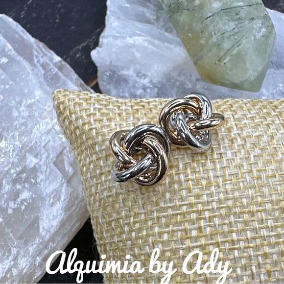 Chunky knots studs silver and gold multi tone statement earrings/ - Picture 1 of 5